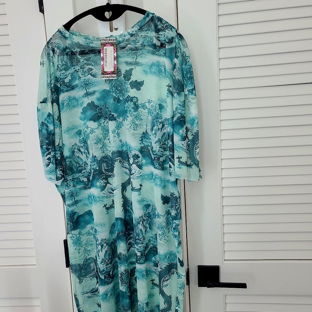 NEW!!Size 18 UK NWT Green Boohoo DRAGON PRINT MESH BODYCON DRESS